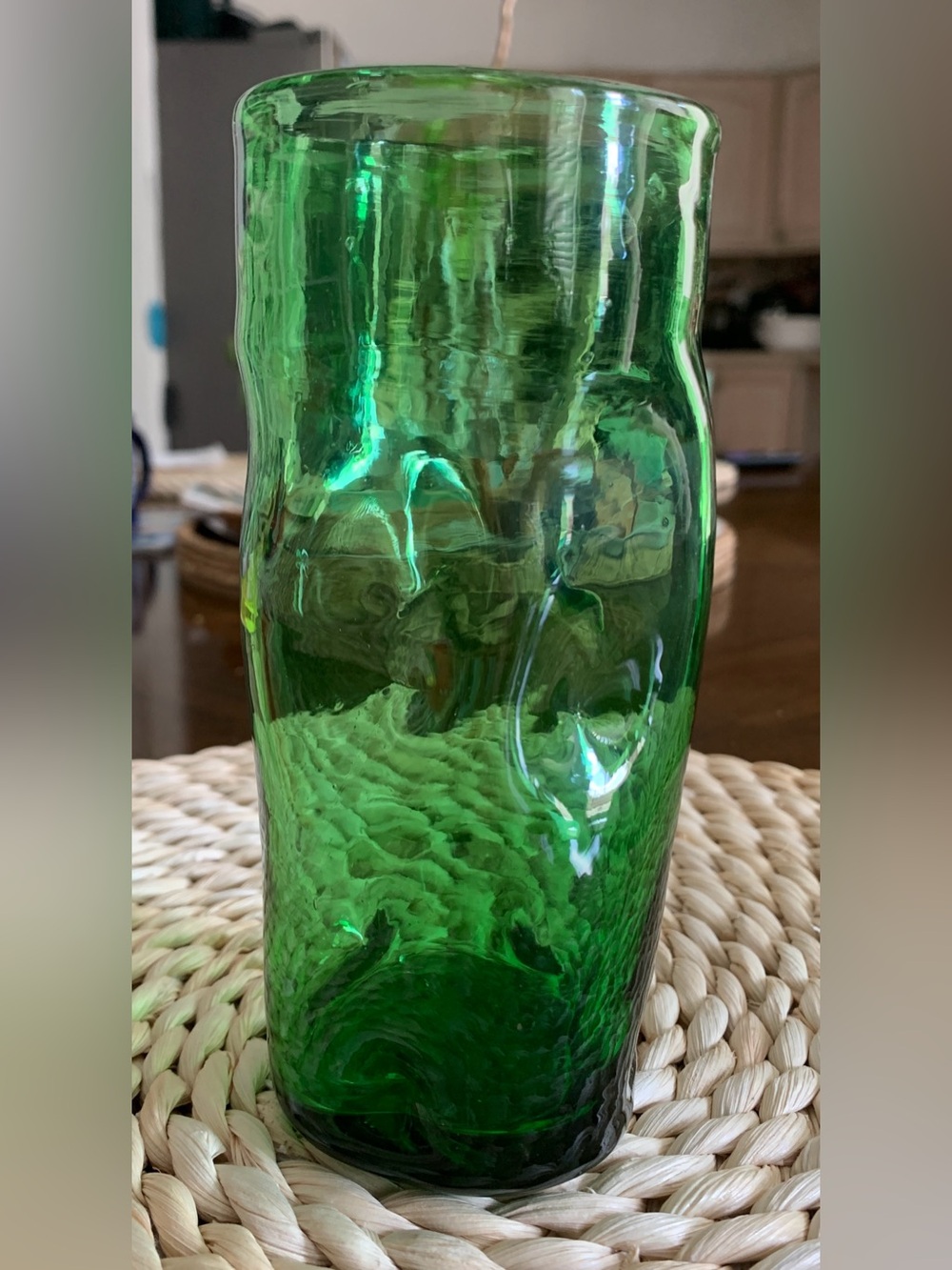 Authentic VTG Blenko MCM Hand Blown Emerald Green Dimpled Glass Tumbler 6 inch